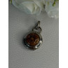 925 Sterling Silver Amber Carved Flower Pendant Length 1.25 Inch