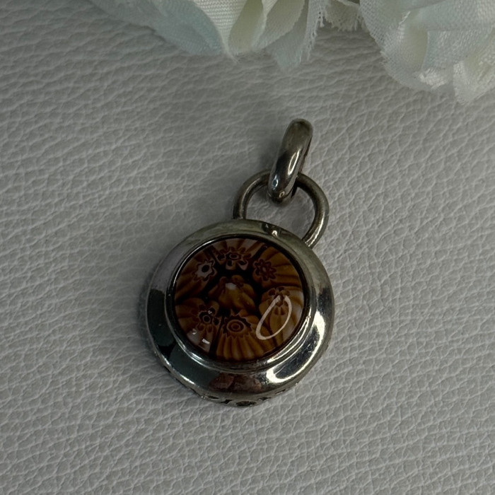925 Sterling Silver Amber Carved Flower Pendant Length 1.25 Inch