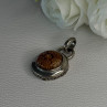925 Sterling Silver Amber Carved Flower Pendant Length 1.25 Inch