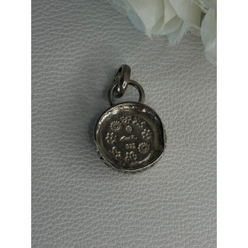 925 Sterling Silver Amber Carved Flower Pendant Length 1.25 Inch