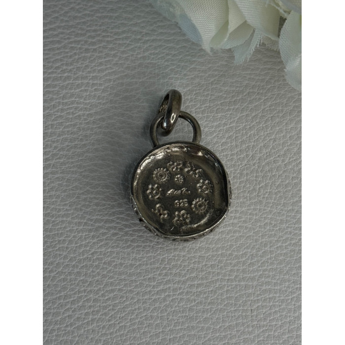 925 Sterling Silver Amber Carved Flower Pendant Length 1.25 Inch