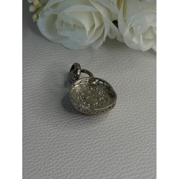 925 Sterling Silver Amber Carved Flower Pendant Length 1.25 Inch