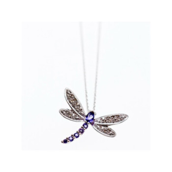 10K WHITE GOLD TOURMALINE & DIAMONDS  DRAGONFLY NECKLACE & PENDANT