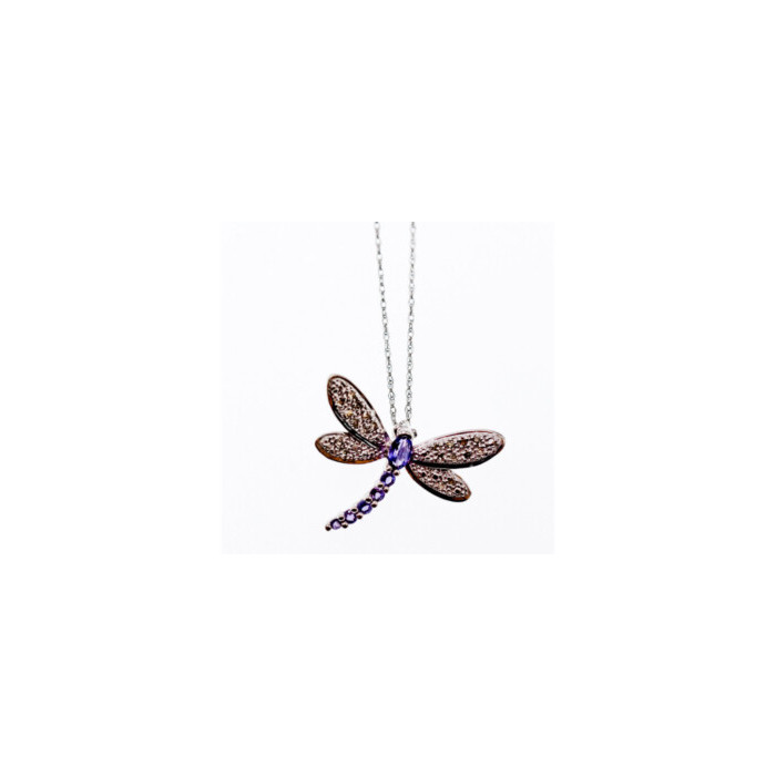 10K WHITE GOLD TOURMALINE & DIAMONDS  DRAGONFLY NECKLACE & PENDANT