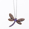 10K White Gold Tourmaline & Diamonds Dragonfly Necklace & Pendant