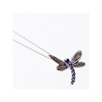 10K WHITE GOLD TOURMALINE & DIAMONDS  DRAGONFLY NECKLACE & PENDANT