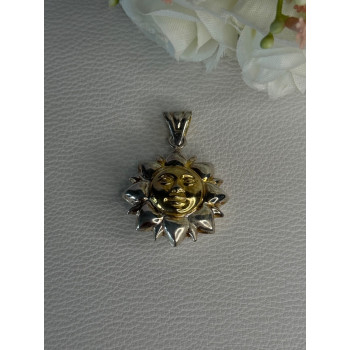 925 Sterling Silver Sun Gold Plated Face Italy Milor Pendant Length 1.60 Inch