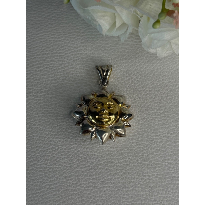 925 Sterling Silver Sun Gold Plated Face Italy Milor Pendant Length 1.60 Inch