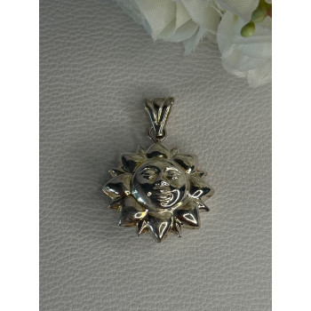 925 Sterling Silver Sun Gold Plated Face Italy Milor Pendant Length 1.60 Inch
