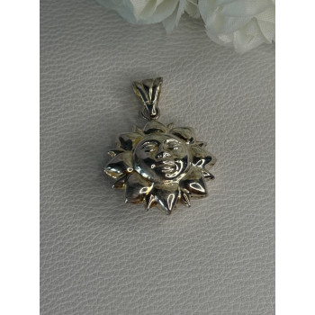 925 Sterling Silver Sun Gold Plated Face Italy Milor Pendant Length 1.60 Inch