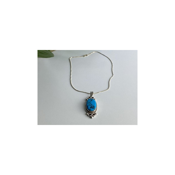 Vintage 925 Sterling Silver Turquoise Chain with Pendant