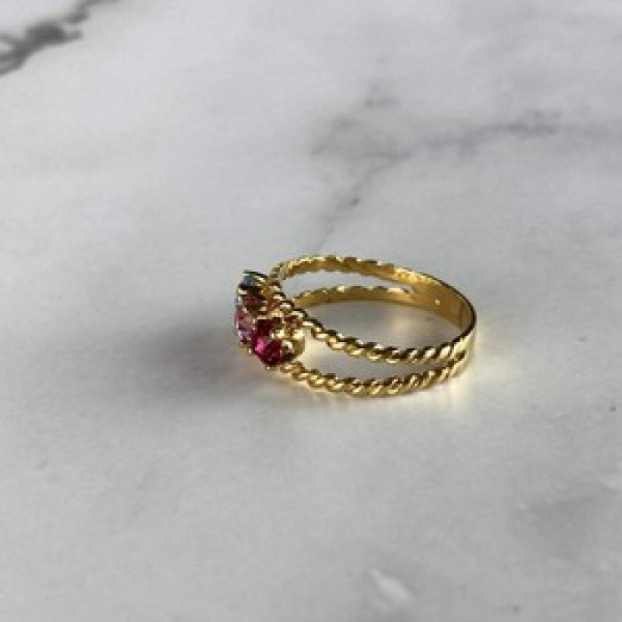 GOLD PLATED RING WITH MULTICOLOR CZ SIZE 6.5