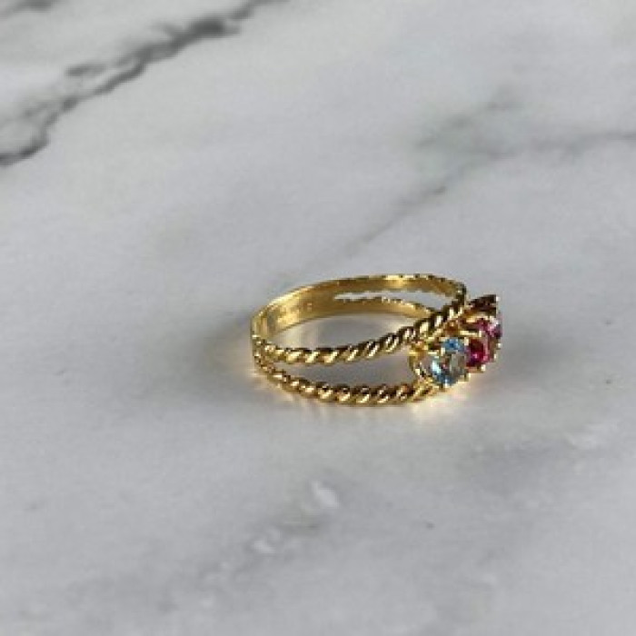 GOLD PLATED RING WITH MULTICOLOR CZ SIZE 6.5