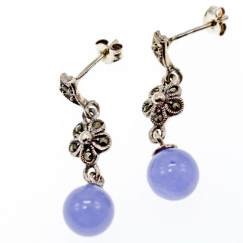Vintage 925 Sterling Silver Purple Agate & Marcasites Earrings