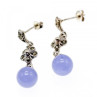 Vintage 925 Sterling Silver Purple Agate & Marcasites Earrings