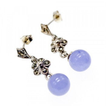 Vintage 925 Sterling Silver Purple Agate & Marcasites Earrings