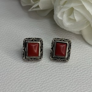 Vintage 925 Sterling Silver Carnelian Earrings Length 0.52 Inch