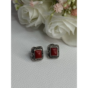 Vintage 925 Sterling Silver Carnelian Earrings Length 0.52 Inch