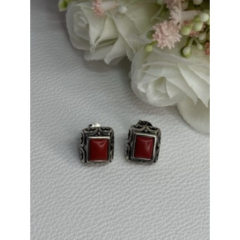 Vintage 925 Sterling Silver Carnelian Earrings Length 0.52 Inch