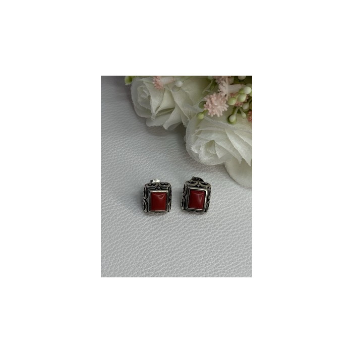 Vintage 925 Sterling Silver Carnelian Earrings Length 0.52 Inch