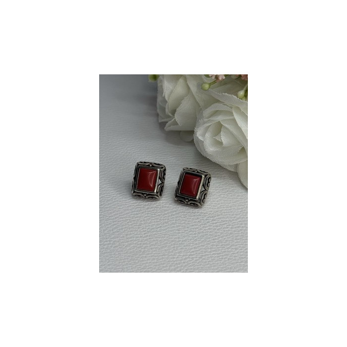 Vintage 925 Sterling Silver Carnelian Earrings Length 0.52 Inch