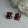 Vintage 925 Sterling Silver Carnelian Earrings Length 0.52 Inch