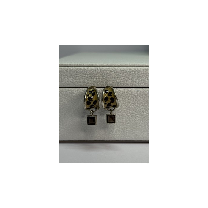 925 Sterling Silver Cowrie Shell & Brown Tourmaline Earrings Length 0.87 Inch