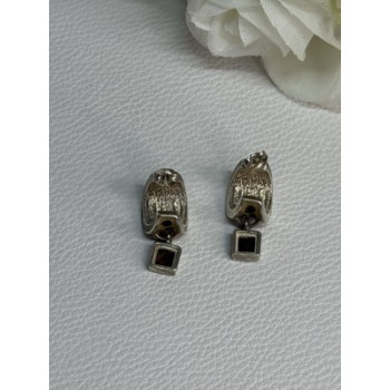 925 Sterling Silver Cowrie Shell & Brown Tourmaline Earrings Length 0.87 Inch