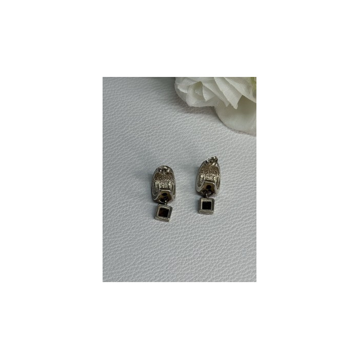 925 Sterling Silver Cowrie Shell & Brown Tourmaline Earrings Length 0.87 Inch