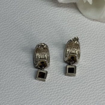 925 Sterling Silver Cowrie Shell & Brown Tourmaline Earrings Length 0.87 Inch