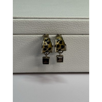 925 Sterling Silver Cowrie Shell & Brown Tourmaline Earrings Length 0.87 Inch