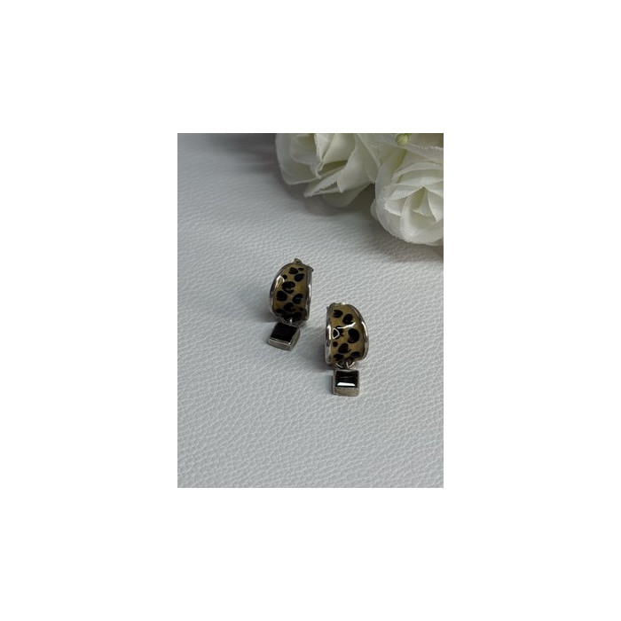 925 Sterling Silver Cowrie Shell & Brown Tourmaline Earrings Length 0.87 Inch