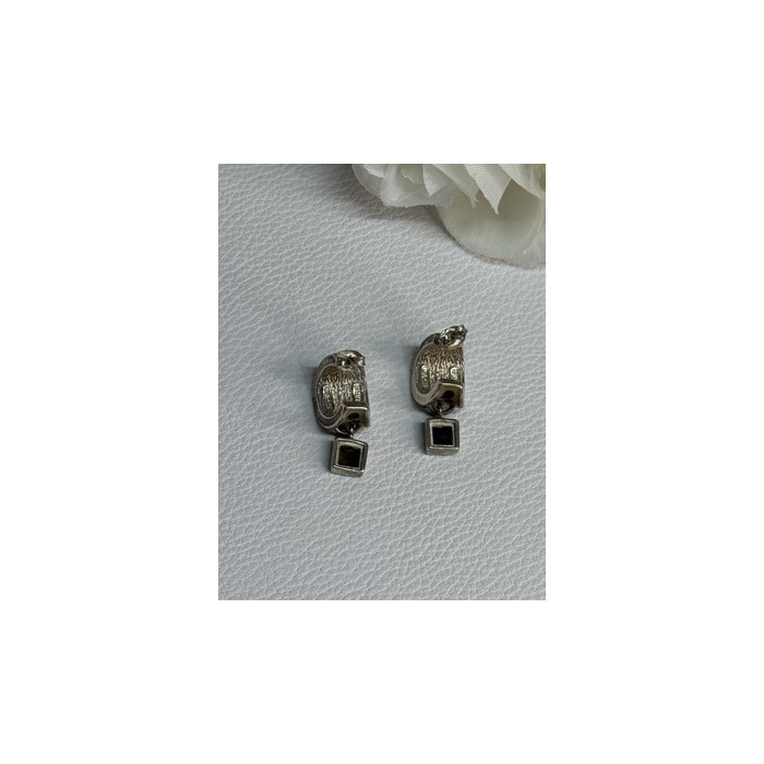 925 Sterling Silver Cowrie Shell & Brown Tourmaline Earrings Length 0.87 Inch