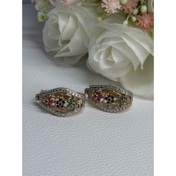 925 Sterling Silver Gold Plated Ruby Sapphire Emerald Earrings Length 0.95 Inch