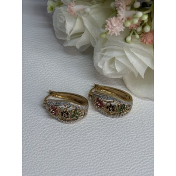 925 Sterling Silver Gold Plated Ruby Sapphire Emerald Earrings Length 0.95 Inch