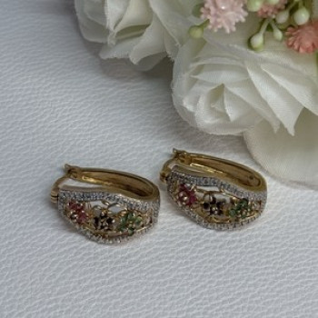 925 Sterling Silver Gold Plated Ruby Sapphire Emerald Earrings Length 0.95 Inch