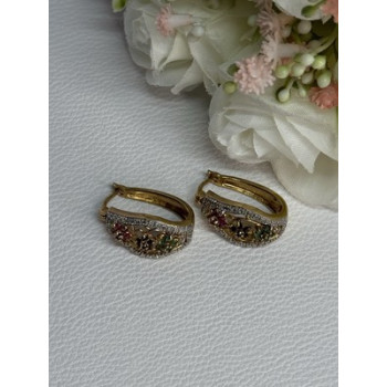 925 Sterling Silver Gold Plated Ruby Sapphire Emerald Earrings Length 0.95 Inch