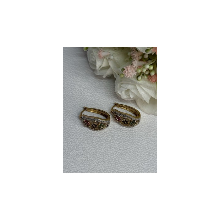 925 Sterling Silver Gold Plated Ruby Sapphire Emerald Earrings Length 0.95 Inch