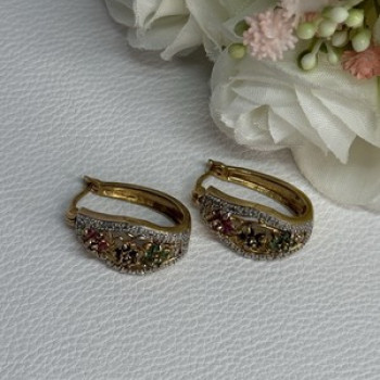 925 Sterling Silver Gold Plated Ruby Sapphire Emerald Earrings Length 0.95 Inch