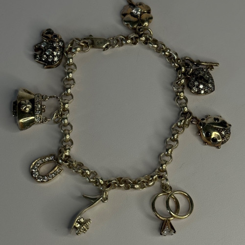 925 Sterling Silver Lovely Charms Sapphire CZ Bracelet Length 7