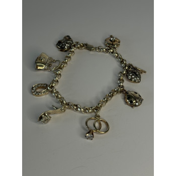 925 Sterling Silver Lovely Charms Sapphire CZ Bracelet Length 7