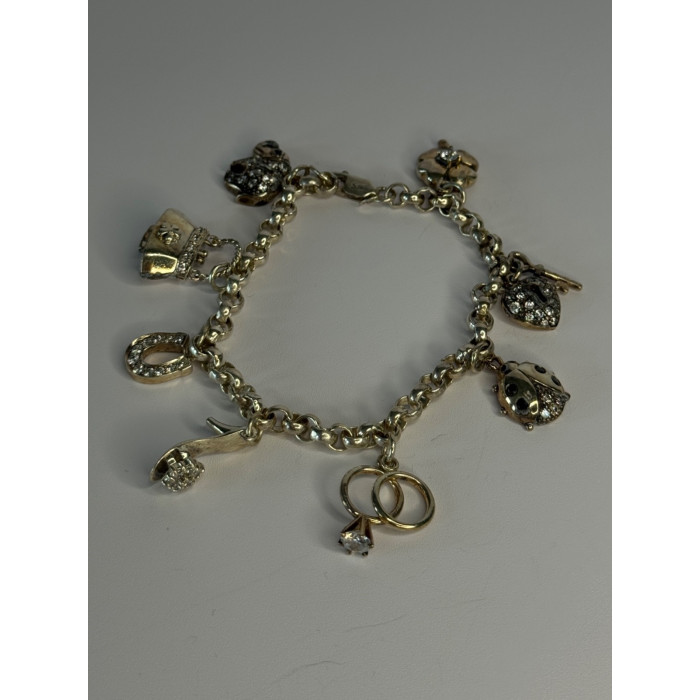 925 Sterling Silver Lovely Charms Sapphire CZ Bracelet Length 7