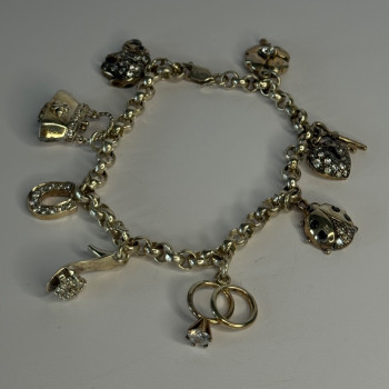 925 Sterling Silver Lovely Charms Sapphire CZ Bracelet Length 7