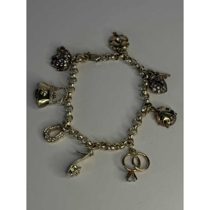 925 Sterling Silver Lovely Charms Sapphire CZ Bracelet Length 7