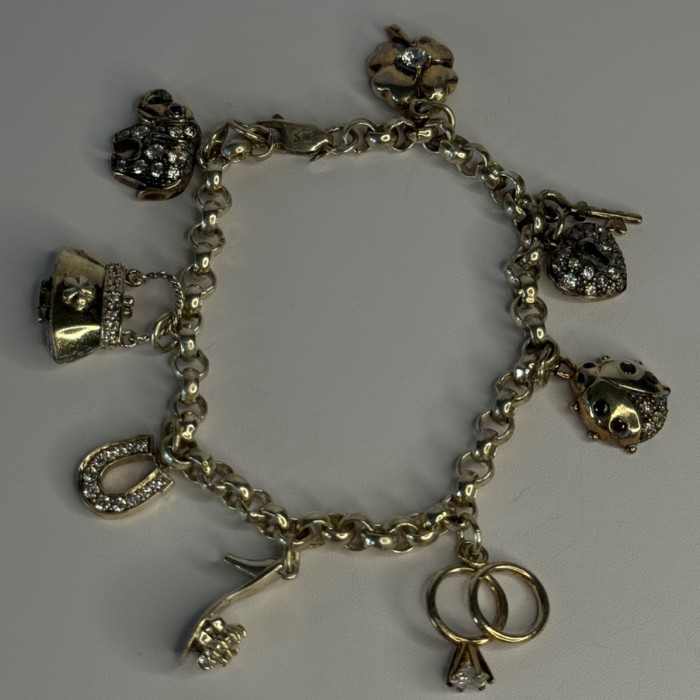 925 Sterling Silver Lovely Charms Sapphire CZ Bracelet Length 7