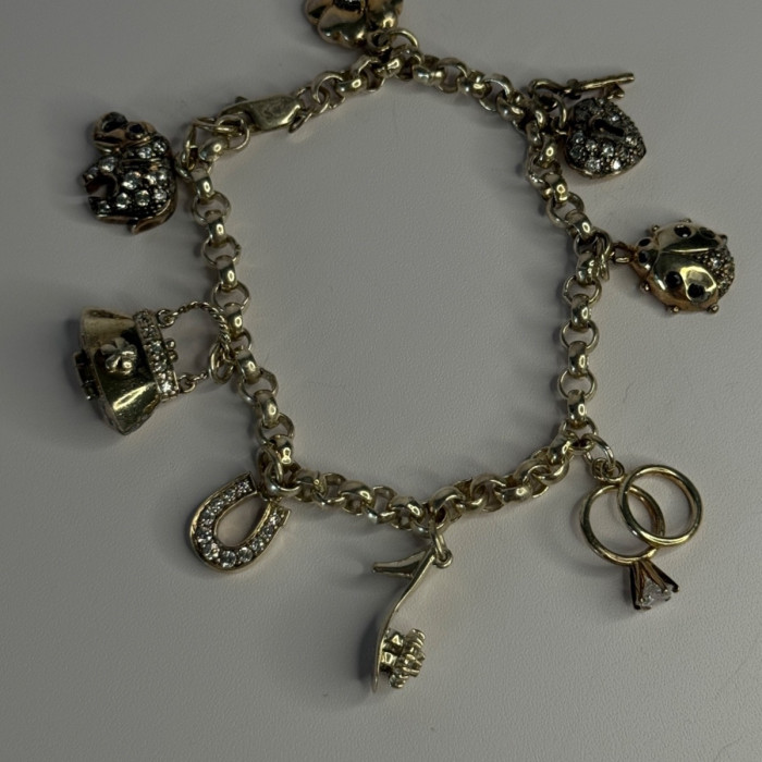 925 Sterling Silver Lovely Charms Sapphire CZ Bracelet Length 7