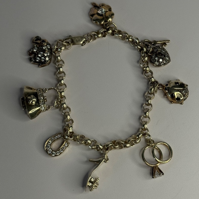 925 Sterling Silver Lovely Charms Sapphire CZ Bracelet Length 7