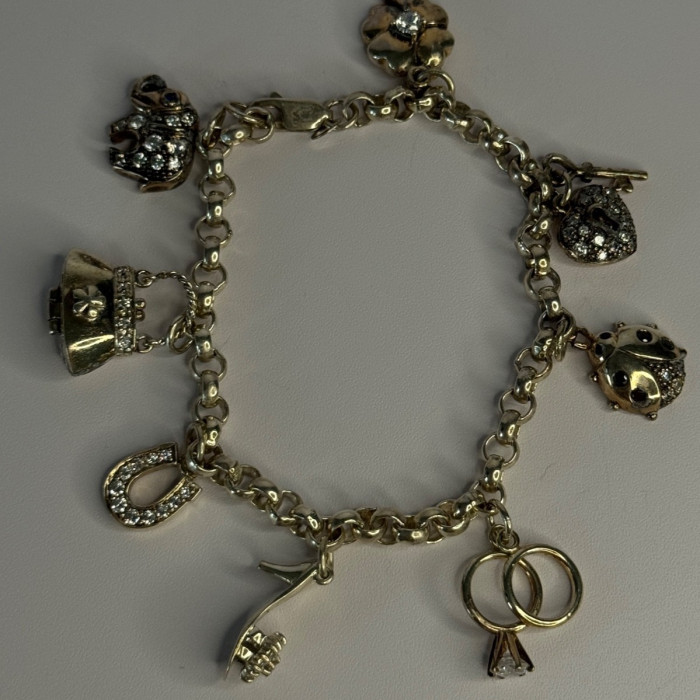 925 Sterling Silver Lovely Charms Sapphire CZ Bracelet Length 7