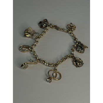 925 Sterling Silver Lovely Charms Sapphire CZ Bracelet Length 7