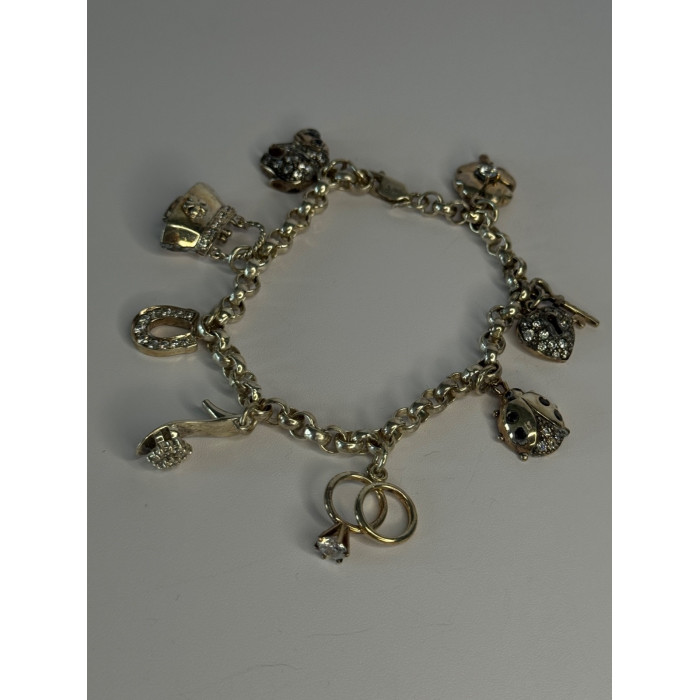 925 Sterling Silver Lovely Charms Sapphire CZ Bracelet Length 7